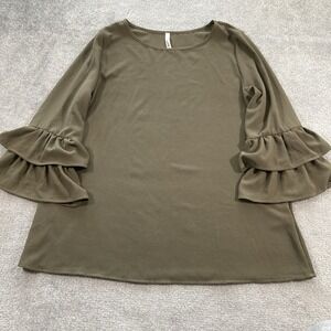 Vintage Cuky Blouse Made In USA Green Ruffle Size Large inner Date Night Bar‎